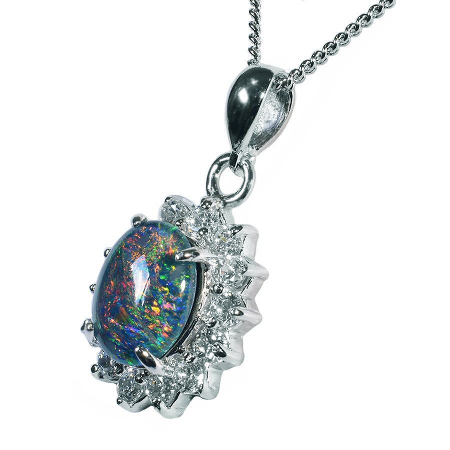 Black Triplet Opal Sterling Silver Necklace 35P-10X8TR