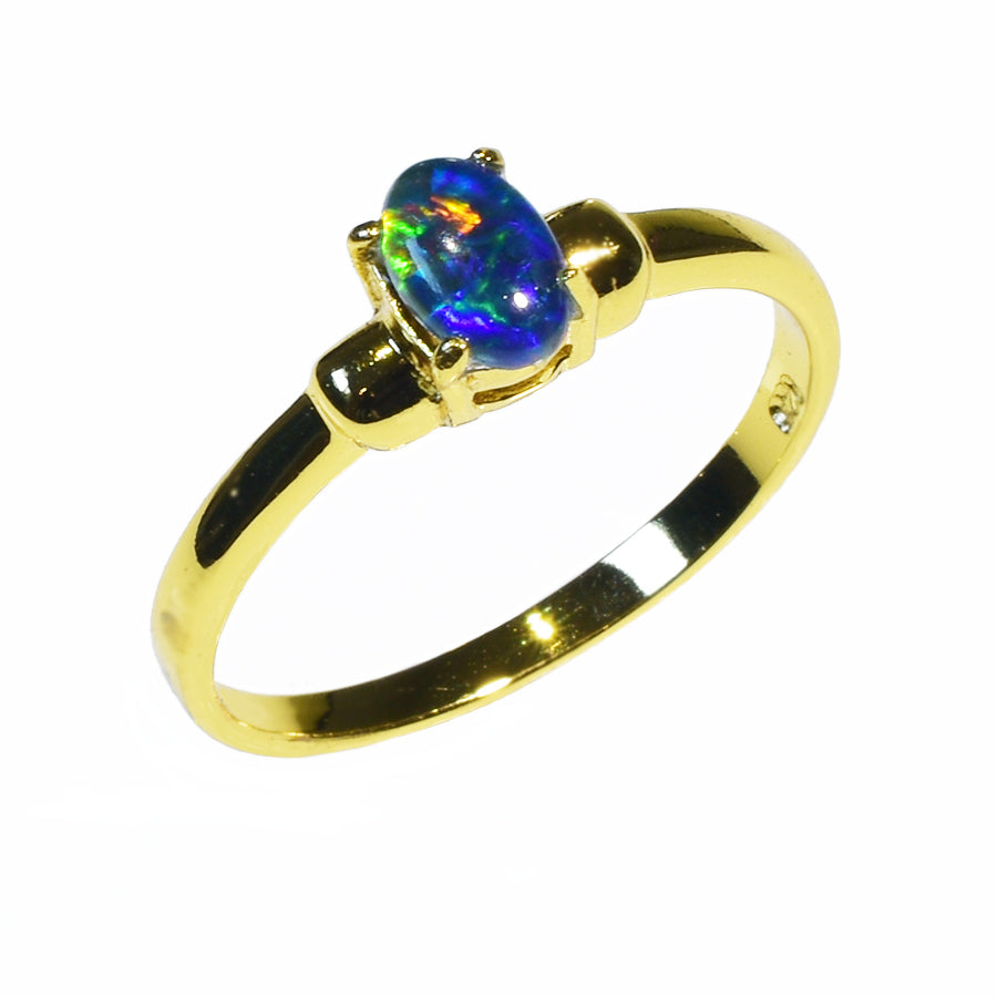 Sterling Silver Black Triplet Opal Ring 45R-TG 18k GP (Size L or 5.5)