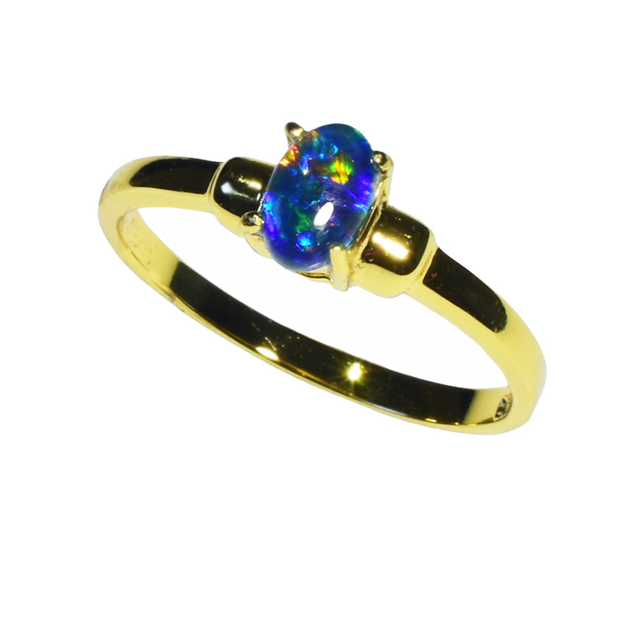 Sterling Silver Black Triplet Opal Ring 45R-TG 18k GP (Size L or 5.5)