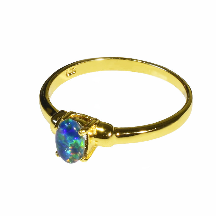 Sterling Silver Black Triplet Opal Ring 45R-TG 18k GP (Size L or 5.5)