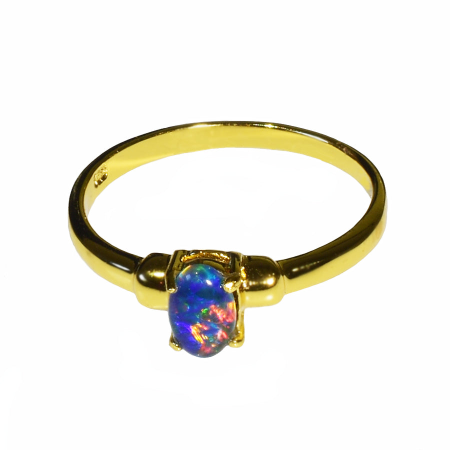 Sterling Silver Black Triplet Opal Ring 45R-TG 18k GP (Size L or 5.5)