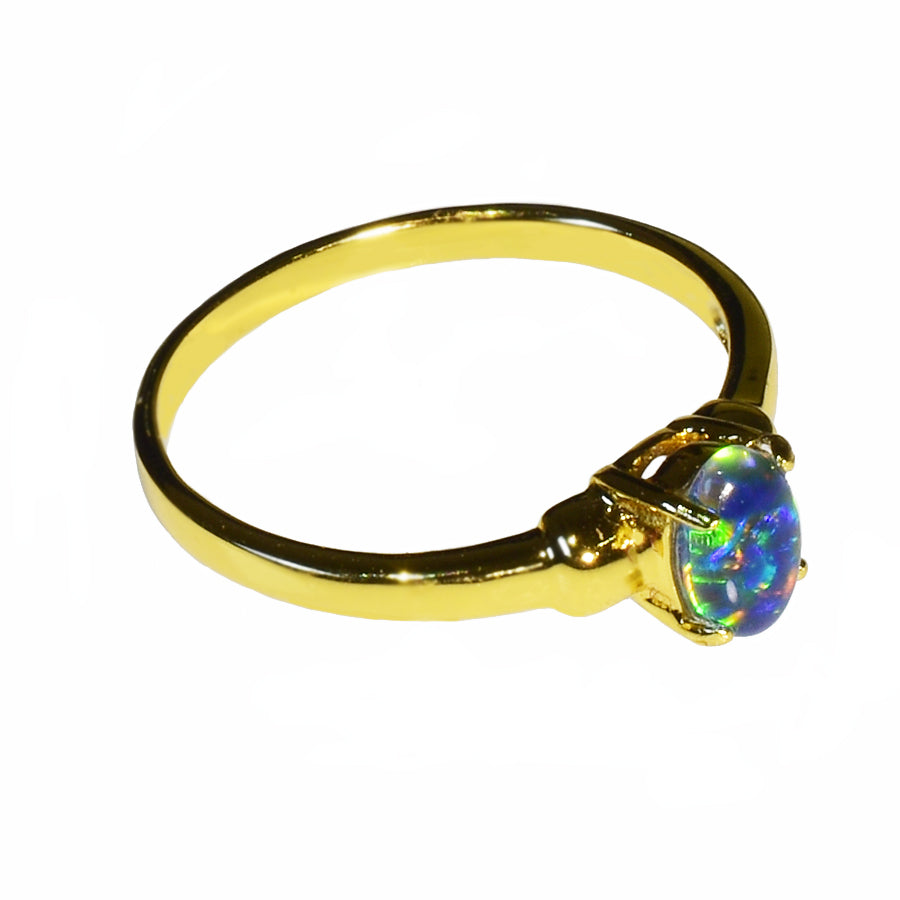 Sterling Silver Black Triplet Opal Ring 45R-TG 18k GP (Size L or 5.5)