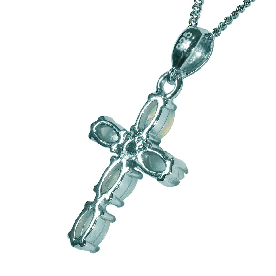 Australian Solid Opal Sterling Silver Cross Necklace 47P-SR