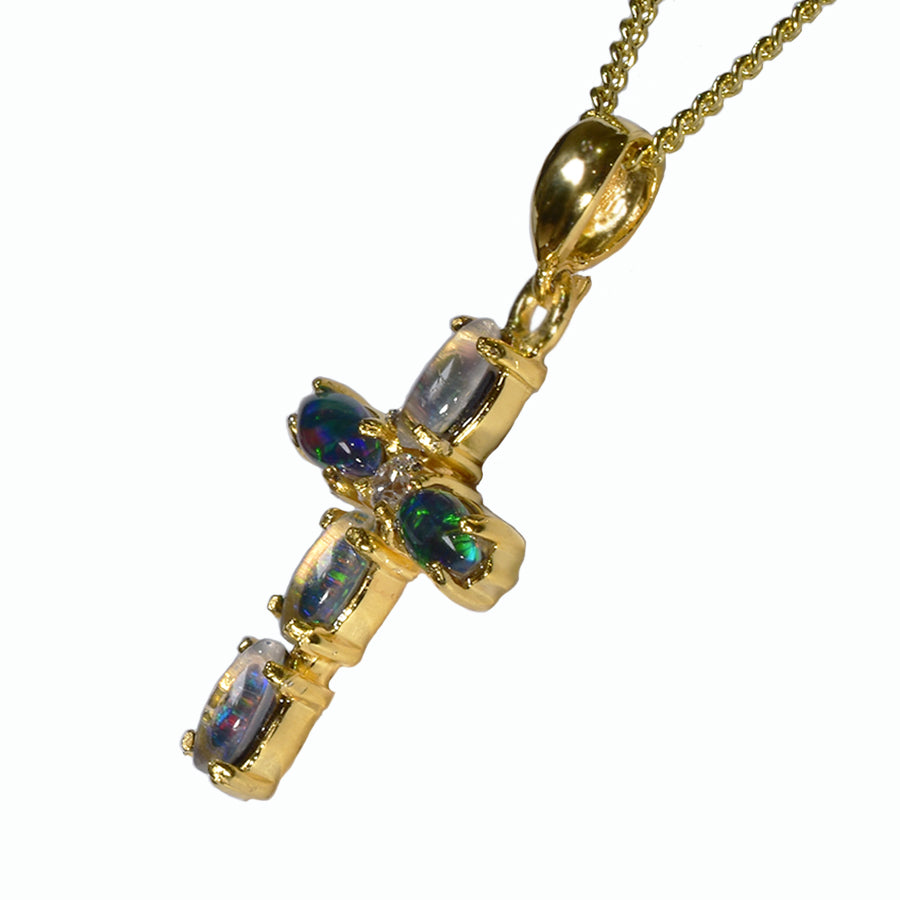 Triplet Opal Sterling Silver Cross Necklace 18K GP 47P-TG6x3