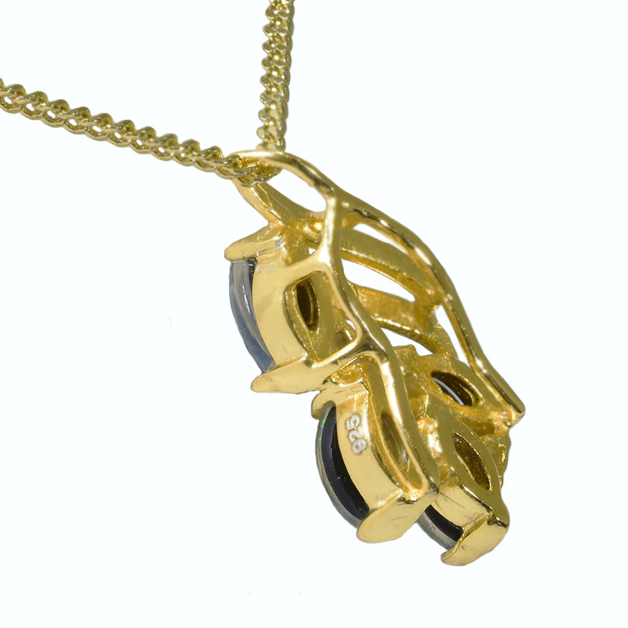 Black Triplet Opal Sterling Silver Necklace 18K GP 53P-TG