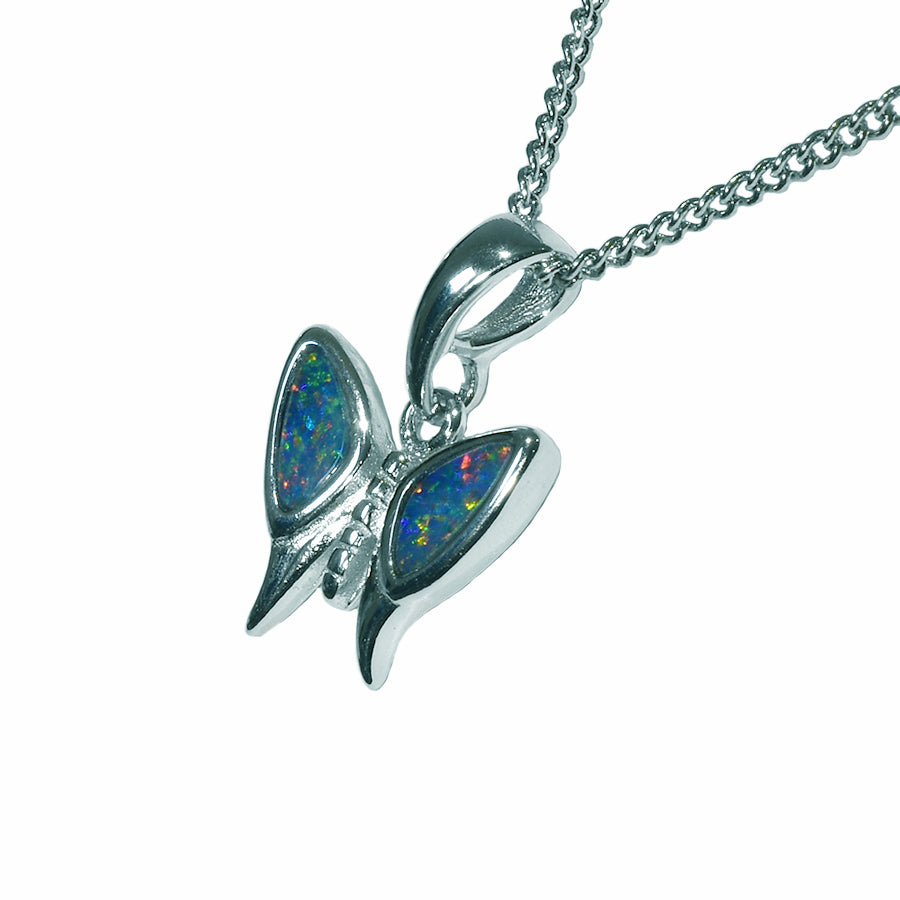 Boulder Doublet Opal Sterling Silver Butterfly Necklace 61P-DR