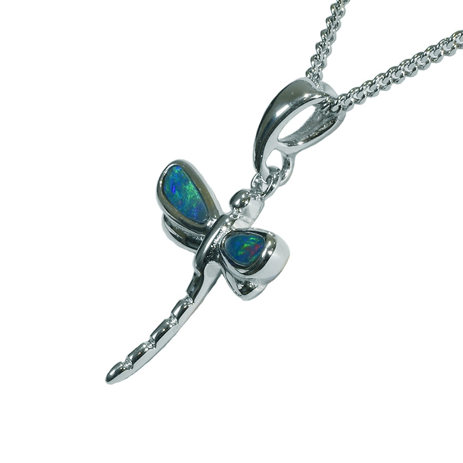 Boulder Doublet Opal Sterling Silver Dragonfly Necklace 62P-DR