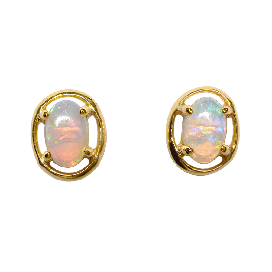 Solid Light Opal Sterling Silver Earrings 18K GP 70E-SG