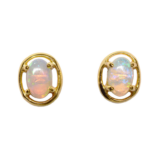 Solid Light Opal Sterling Silver Earrings 18K GP 70E-SG