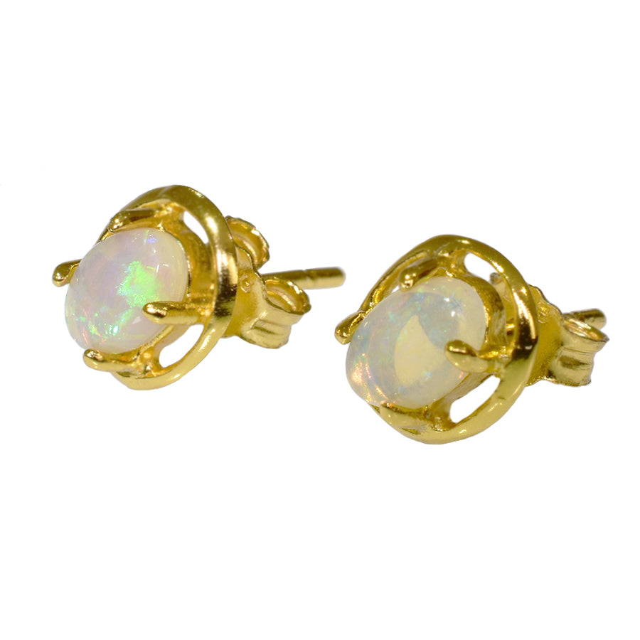 Solid Light Opal Sterling Silver Earrings 18K GP 70E-SG
