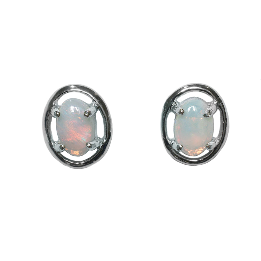 Solid Light Opal Sterling Silver Earrings (70E-SR6X4)