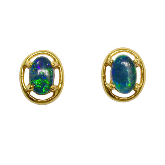 Black Triplet Opal Sterling Silver Earrings 18K GP 70E-TG