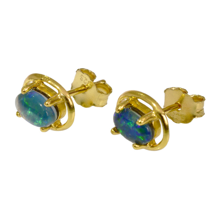 Black Triplet Opal Sterling Silver Earrings 18K GP 70E-TG