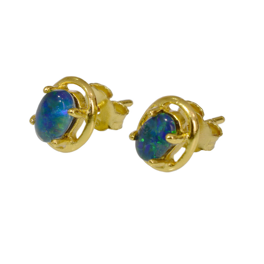 Black Triplet Opal Sterling Silver Earrings 18K GP 70E-TG