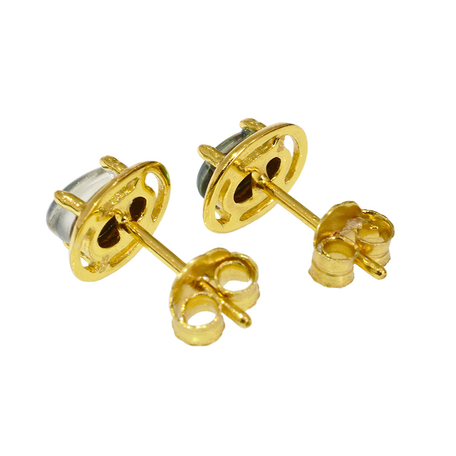 Black Triplet Opal Sterling Silver Earrings 18K GP 70E-TG