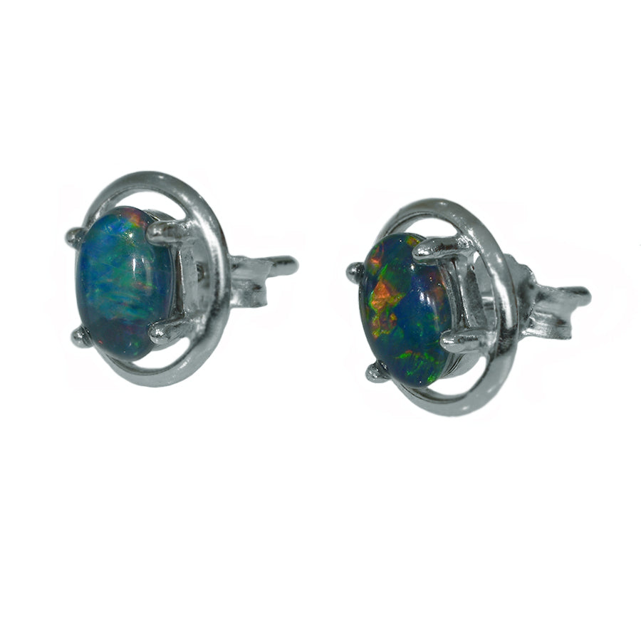 Black Triplet Opal Sterling Silver Earrings 70E-TR