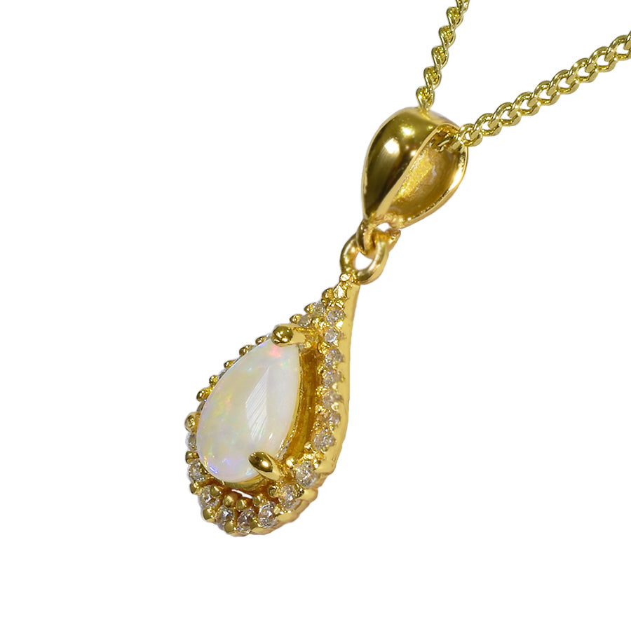 Solid Opal Sterling Silver Necklace 18K GP 76P-SG 8x5D