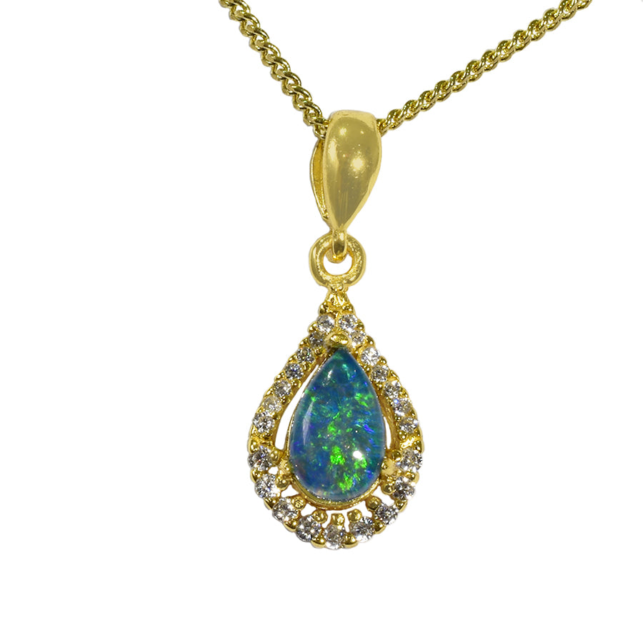 Black Triplet Opal Sterling Silver Necklace 18K GP 76P-TG 8x5D