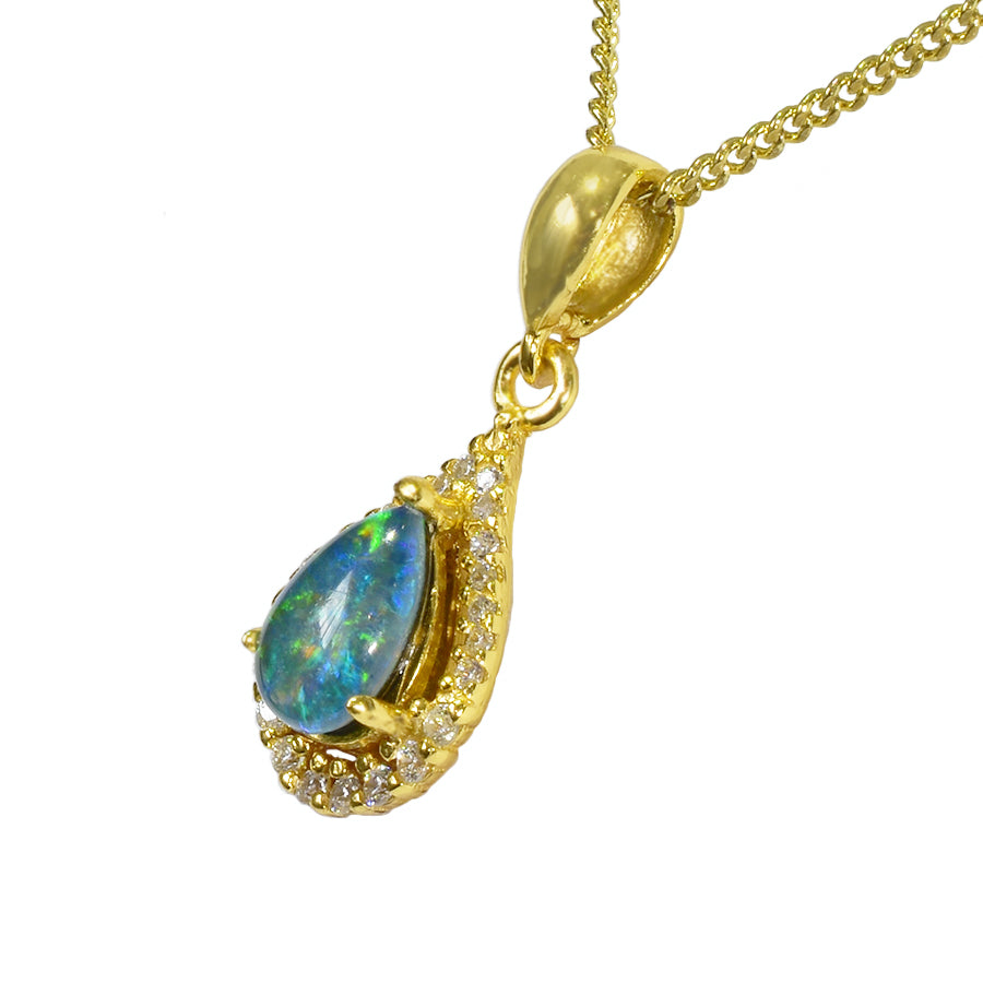 Black Triplet Opal Sterling Silver Necklace 18K GP 76P-TG