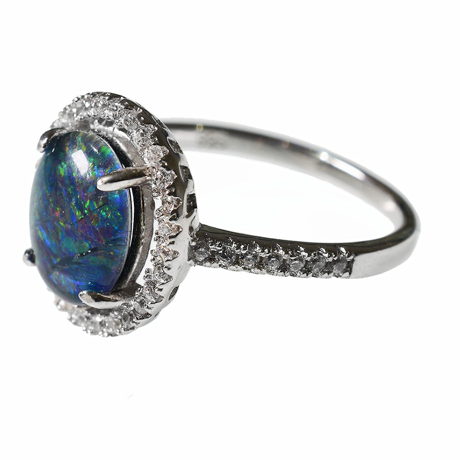 Sterling Silver Black Triplet Opal Ring 77R-TR (Size UK-P or US-8)