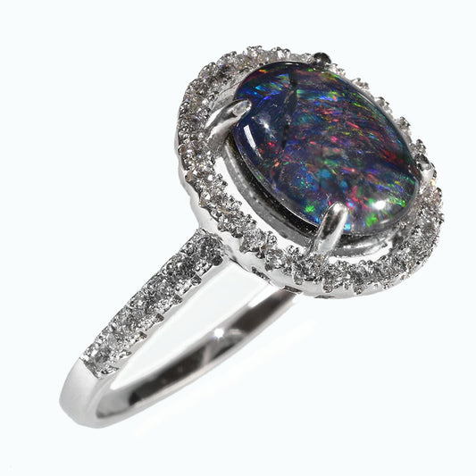 Sterling Silver Black Triplet Opal Ring 77R-TR (Size UK-P or US-8)
