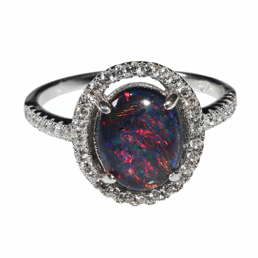 Sterling Silver Black Triplet Opal Ring 77R-TR (Size UK-P or US-8)