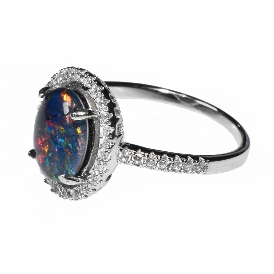 Sterling Silver Black Triplet Opal Ring 77R-TR (Size UK-P or US-8)