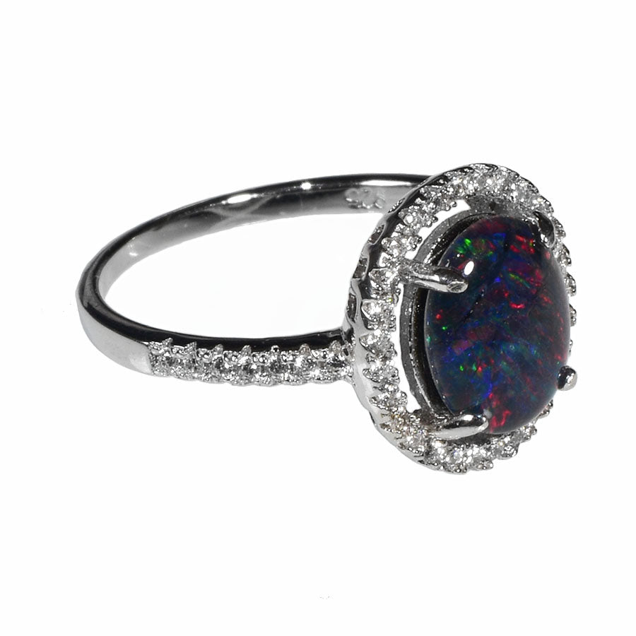 Sterling Silver Black Triplet Opal Ring 77R-TR (Size UK-P or US-8)