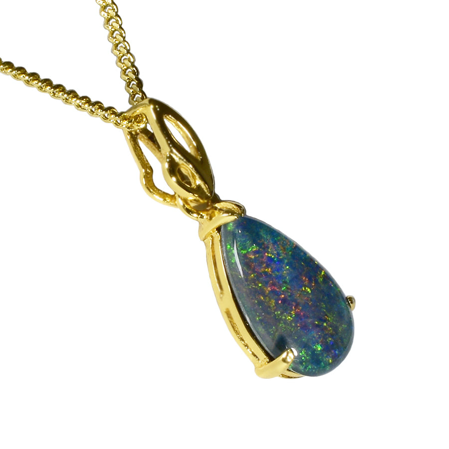 Black Triplet Opal Sterling Silver Necklace 18K GP 80P-TG