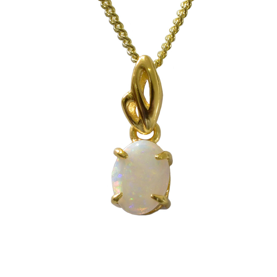 Solid Light Opal Sterling Silver Necklace 18K GP (81P-SG8x6)
