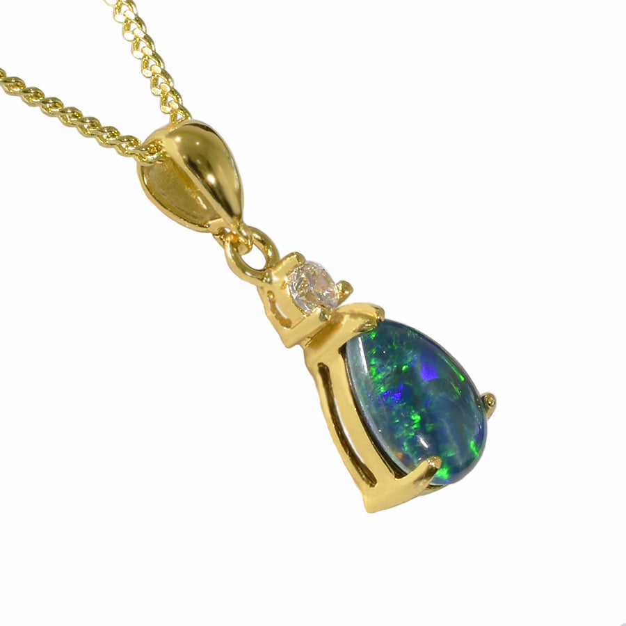 Sterling Silver Black Triplet Opal Necklace 18K GP (8P-TR10x7D)