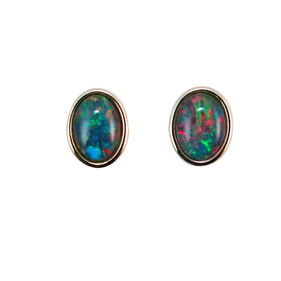 Sterling Silver Triplet Opal Earrings 18K GP 8X6EZ-TG