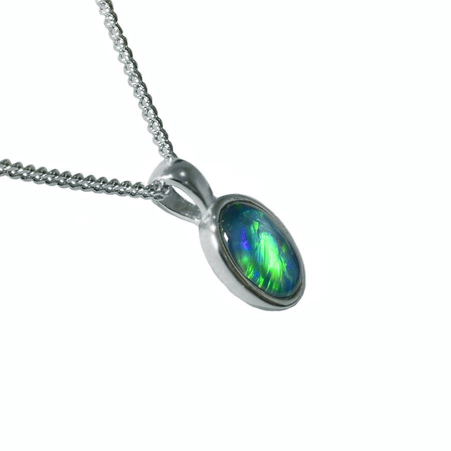 Sterling Silver Black Triplet Opal Necklace 8X6PZ-TR