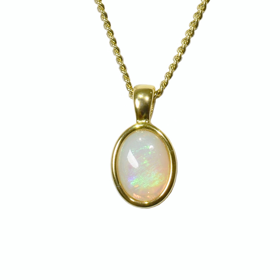 Solid Light Opal Sterling Silver Necklace 18K GP (8x6PZ-SG)