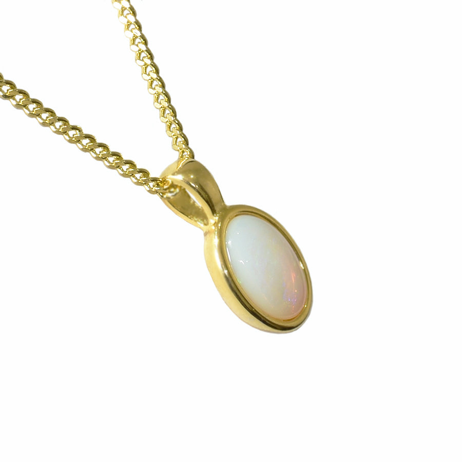 Solid Light Opal Sterling Silver Necklace 18K GP (8x6PZ-SG)