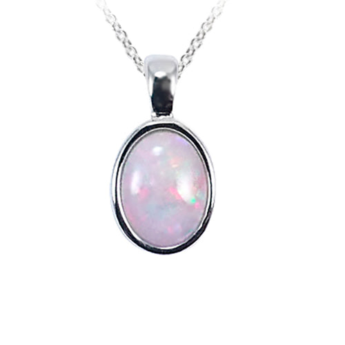 Solid Light Opal Sterling Silver Necklace 8x6PZ-SR