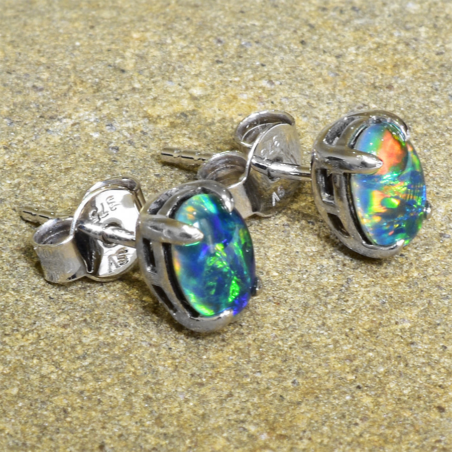 9K White Gold Black Triplet Opal Earrings 9KW-OET003(7x5mm)