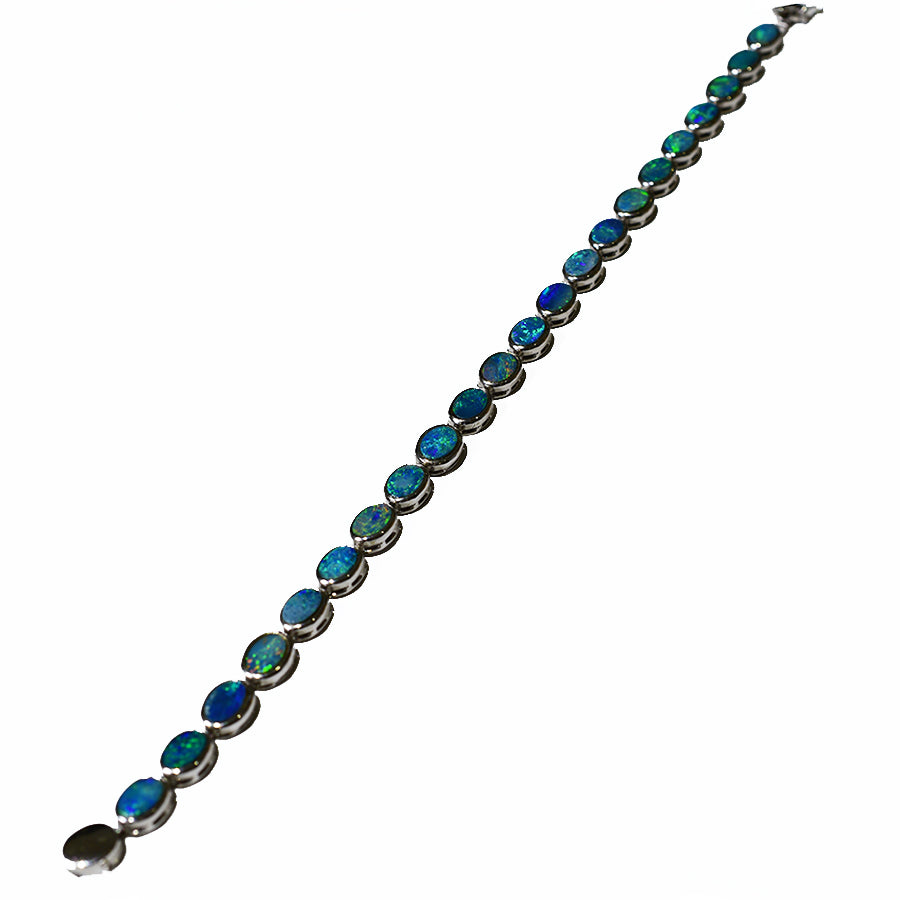 14K White Gold Boulder Doublet Opal Bracelet BGDW14k-003(6x4)