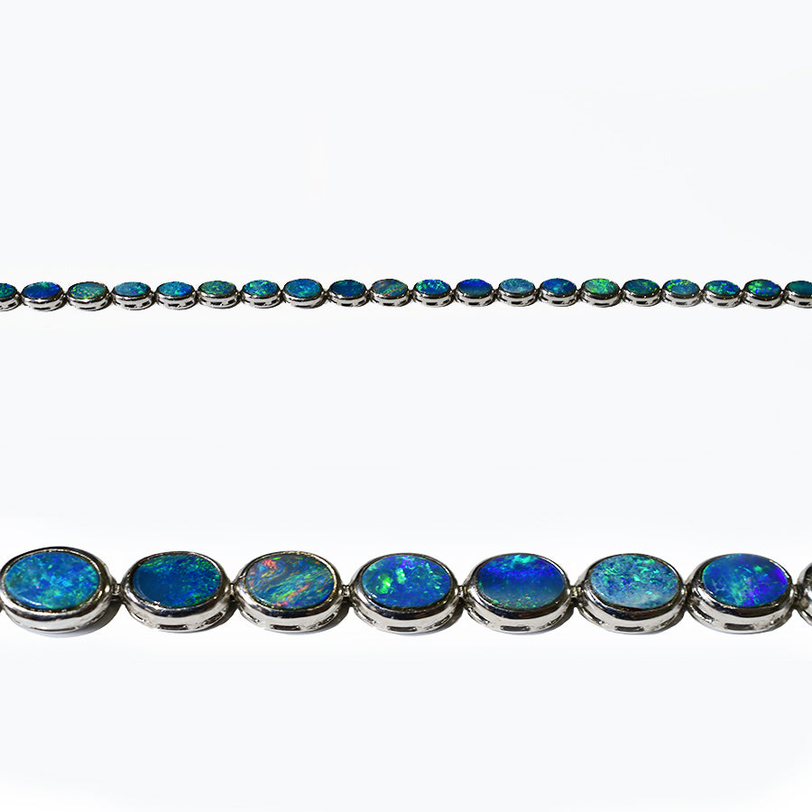 14K White Gold Boulder Doublet Opal Bracelet BGDW14k-003(6x4)