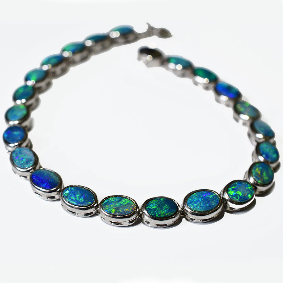 14K White Gold Boulder Doublet Opal Bracelet BGDW14k-003(6x4)