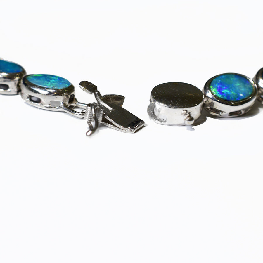 14K White Gold Boulder Doublet Opal Bracelet BGDW14k-003(6x4)