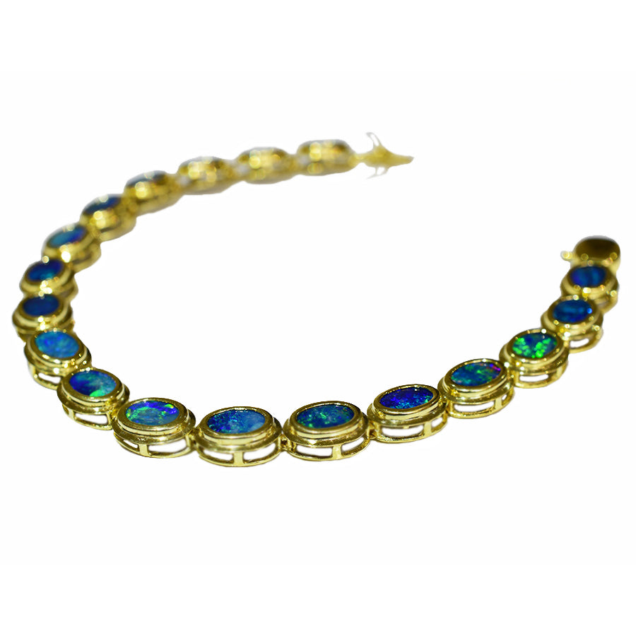 14K Yellow Gold Boulder Doublet Opal Bracelet BGDY14k-009(6x4)