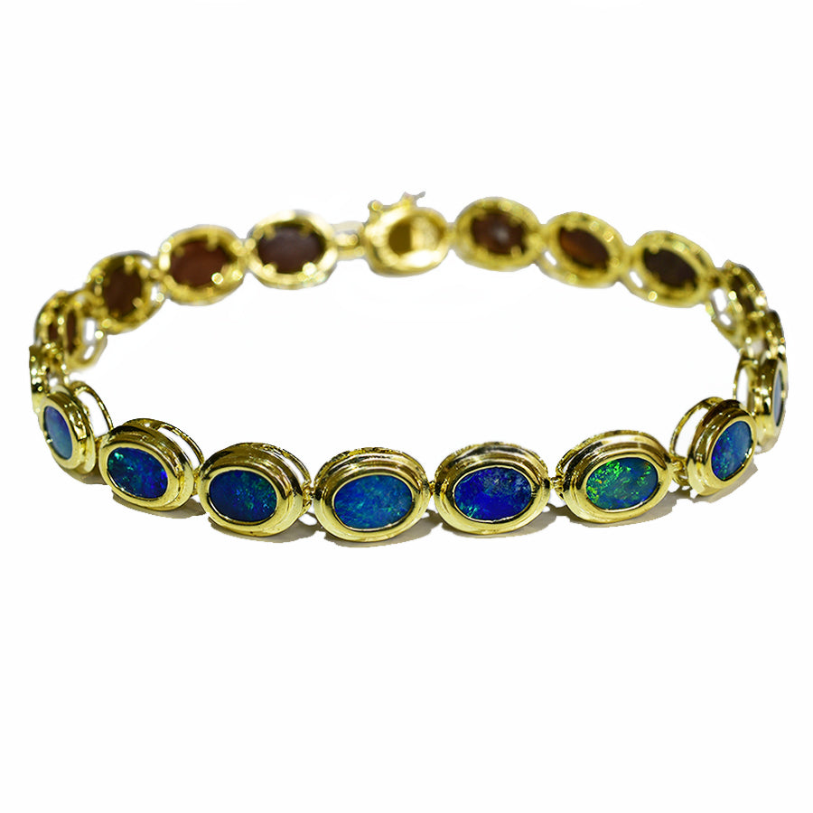 14K Yellow Gold Boulder Doublet Opal Bracelet BGDY14k-009(6x4)