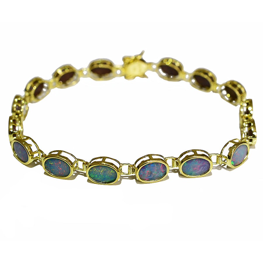 14K Yellow Gold Boulder Doublet Opal Bracelet BGDY14k-010(7x5)