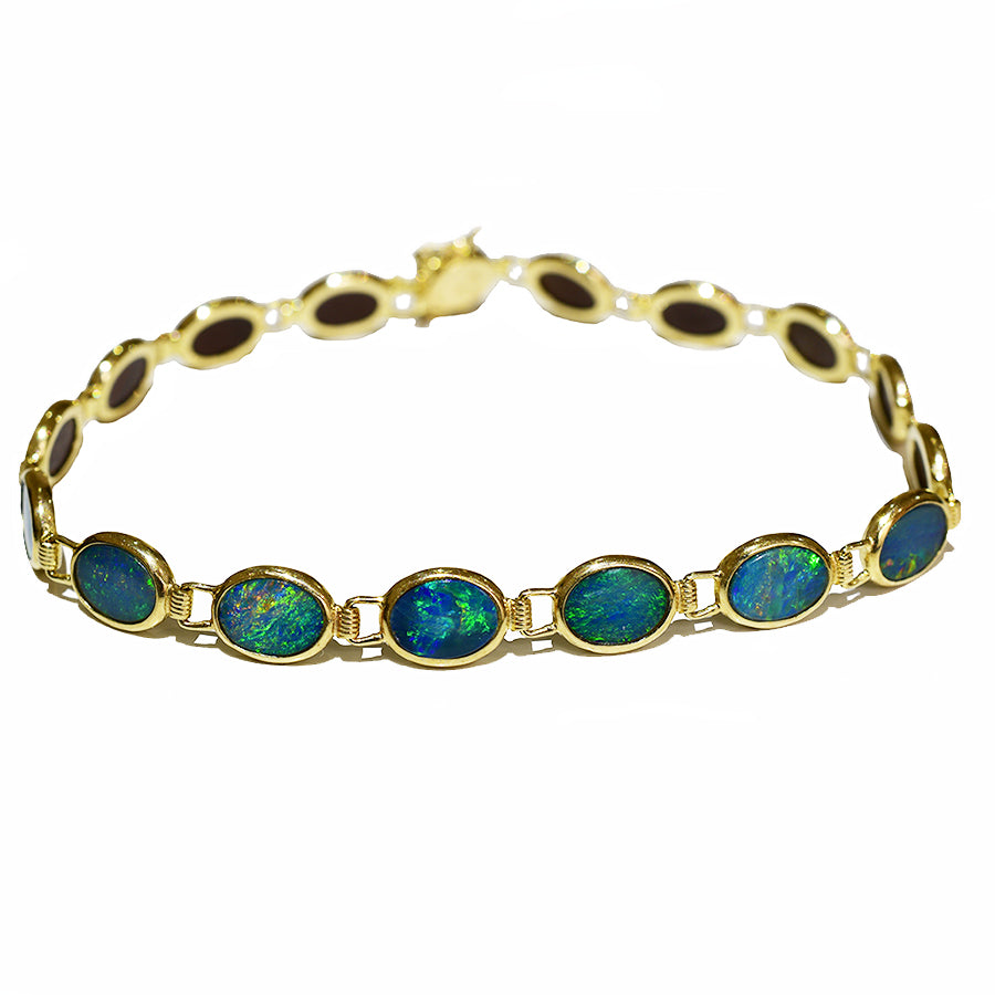 14K Yellow Gold Boulder Doublet Opal Bracelet BGDY14k-011(7x5)