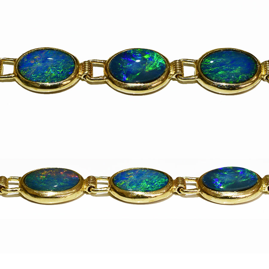 14K Yellow Gold Boulder Doublet Opal Bracelet BGDY14k-011(7x5)