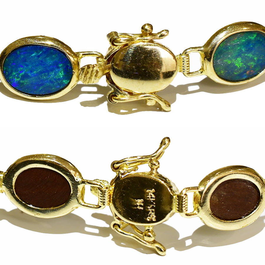 14K Yellow Gold Boulder Doublet Opal Bracelet BGDY14k-011(7x5)