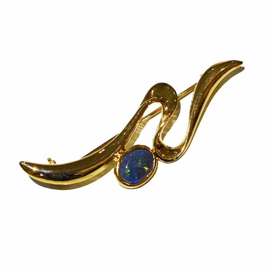 Black Triplet Opal Brooch/Pin 18k Yellow GP CR0750TG(8x6)