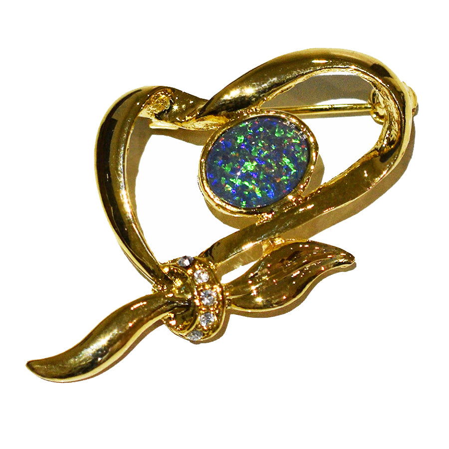 Black Triplet Opal Brooch/Pin 18k Yellow GP CR0756TG(10x8)