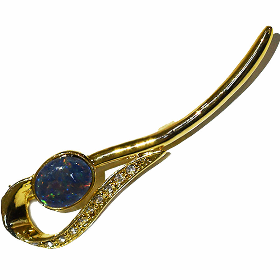 Black Triplet Opal Brooch/Pin 18k Yellow GP CR0758TG910x8)